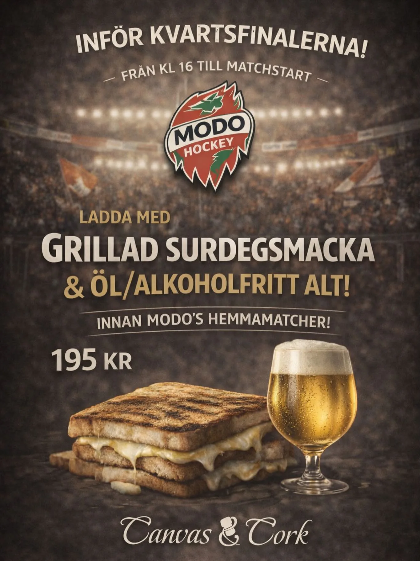 SNART SMÄLLER DET! ❤️🤍💚

Kom och ladda med oss inför hemmamatcherna i kvarten 💪🏽

E R B J U D A N D E

❤️Grillad surdegsmacka (dijon, cheddarost, skinka) med sallad & dijondressing. (To die for). 
🤍”En vanlig öl”. 
💚Alt en läsk/bubbelvatten

Välkommen!